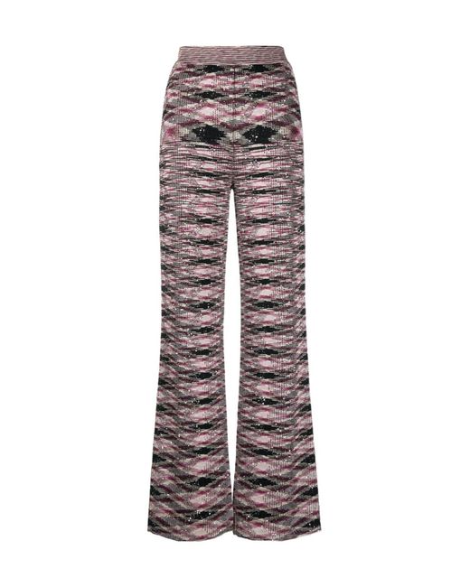 Missoni Black Patterned Intarsia-Knit Flared Trousers