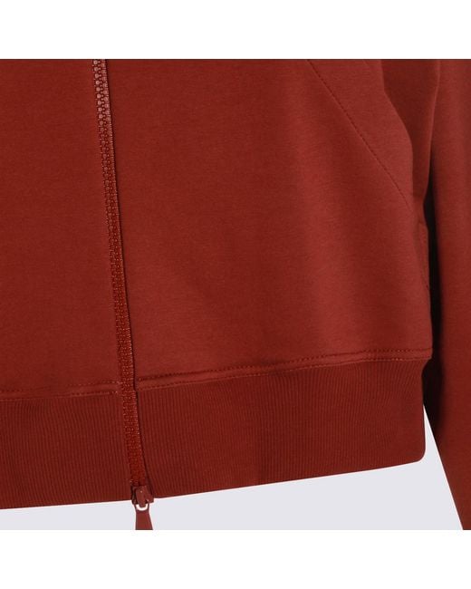 Brunello Cucinelli Red Drawstring Zipped Hoodie