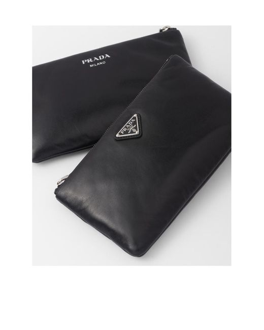 Prada Black Triangle-Logo Dividable Pouch