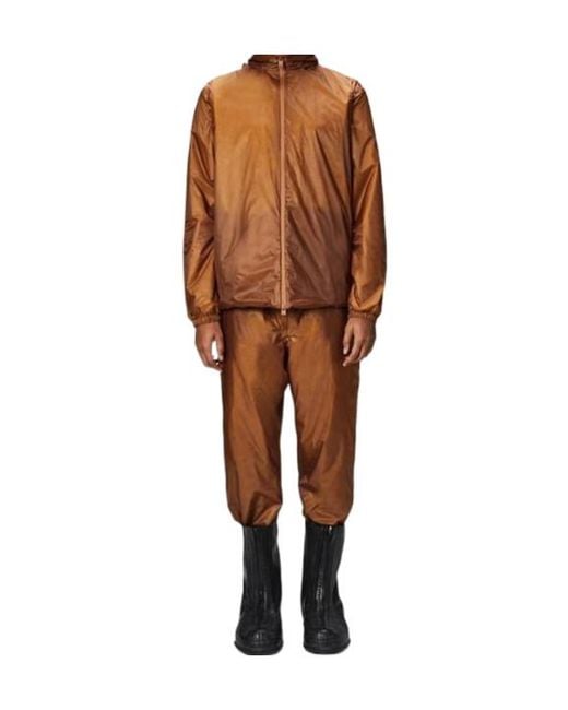 Rains Brown Zipper Hooded Cotton Jacket for men