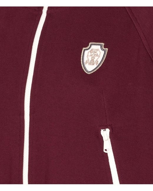 Brunello Cucinelli Red Logo Patch Zip-Up Hoodie