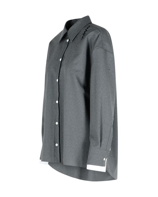 Marni Gray Logo Embroidered High-Low Hem Shirt