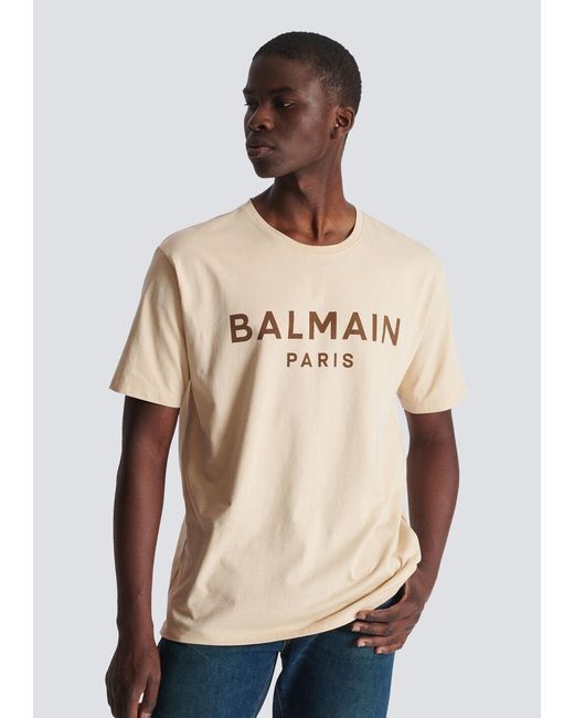 Balmain Natural T-Shirt With Paris Print for men