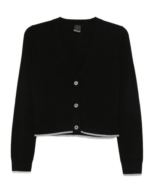 Pinko Black Cropped Cardigan Sweater With Deep V-Neckline