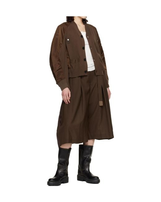 Sacai Brown Patchwork Design Cardigan