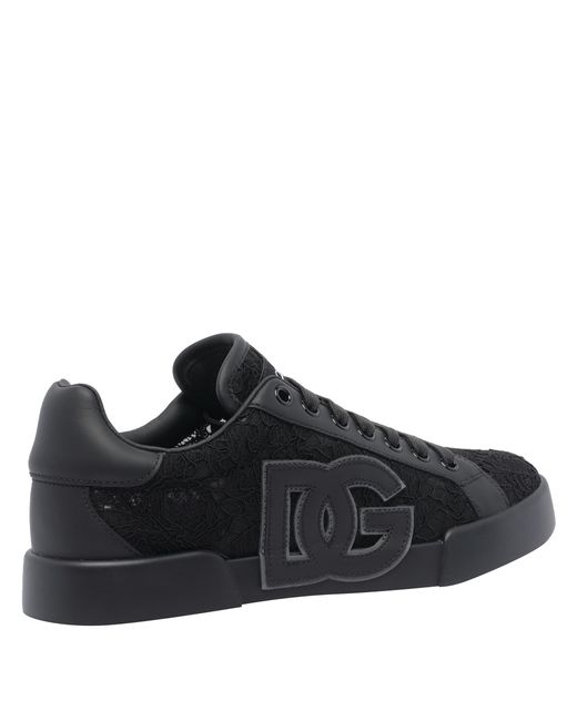 Dolce & Gabbana Black Logo Patch Lace Sneakers