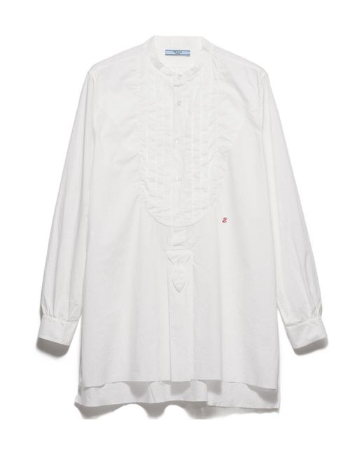 Prada White Embroidered Long-Sleeved Shirt
