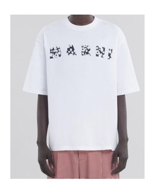 Marni White Logo-Printed Crewneck T-Shirt for men