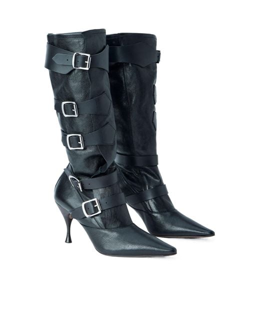 Vivienne Westwood Blue Treasure Buckled Stiletto Boots