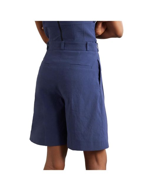 TOVE Blue Pleated Linen-Blend Shorts