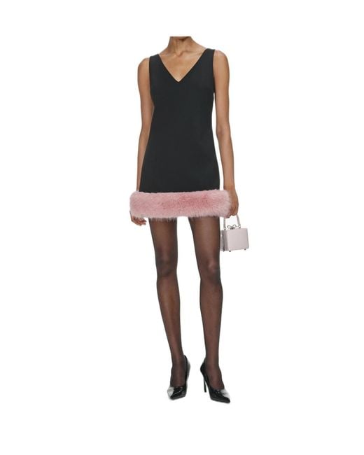 Self-Portrait Black Crepe Fur Hem Mini Dress