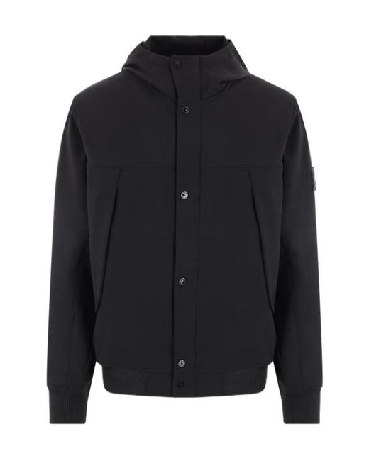 Stone Island Black Button-Up Hooded Jacket for men