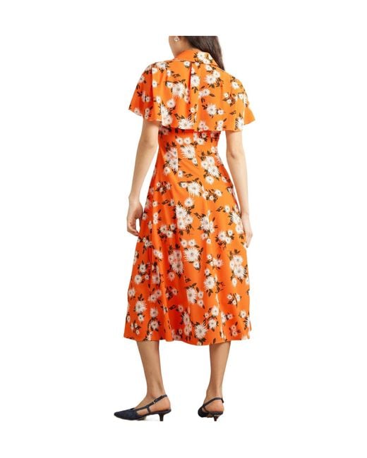 Emilia Wickstead Orange Floral-Print Stretch Crepe Midi Shirt Dress