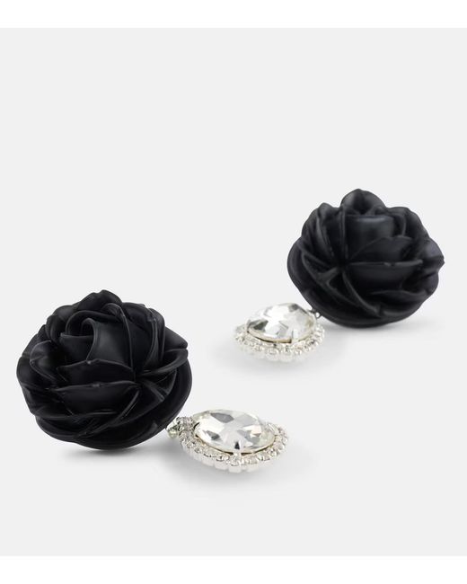 Magda Butrym Black Mini Rose Crystal-Embellished Drop Earrings