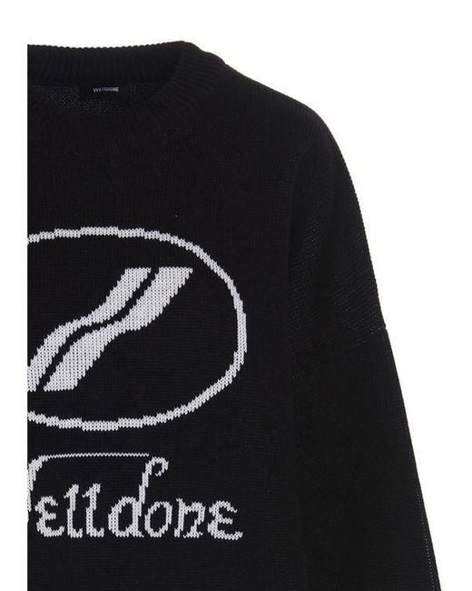 we11done Black Logo-Intarsia Crew-Neck Jumper for men