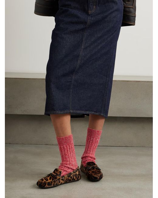 The Elder Statesman Red Ribbed Cashmere Socks