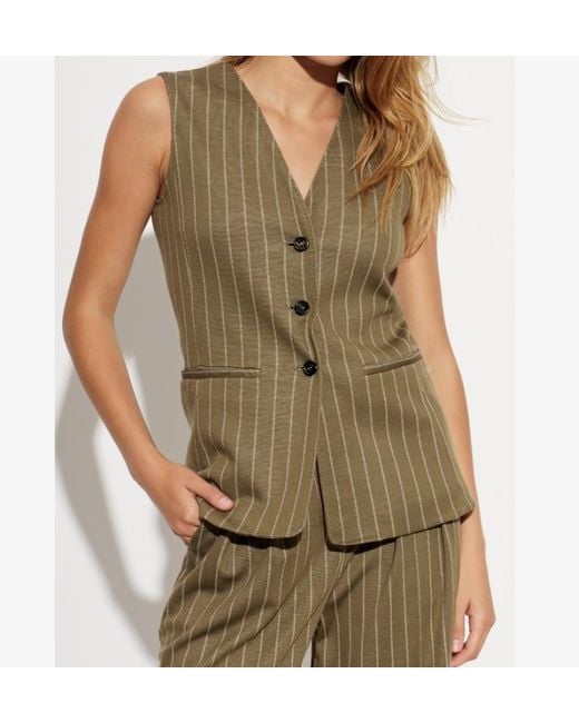Max Mara Green Pinstriped Sleeveless Jacket