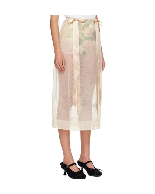 Simone Rocha Natural Sheer Bow Ribbon Pencil Midi Skirt