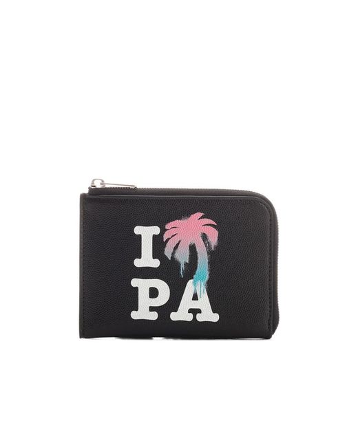 Palm Angels Black Logo Printed Zipped Wallet for men
