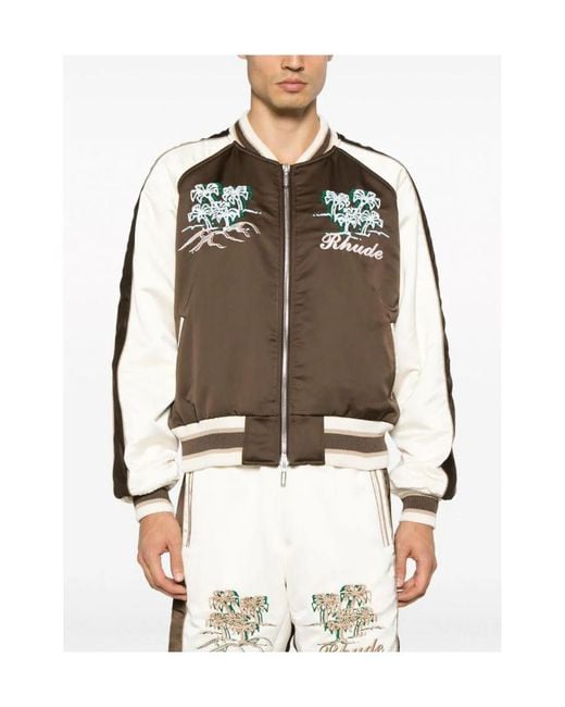 Rhude Brown Crepe Satin Souvenir Bomber for men