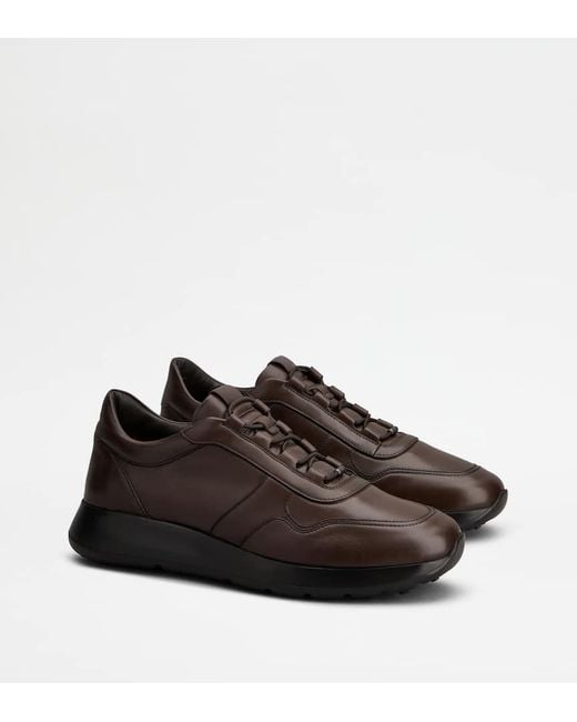 Tod's Brown Leather Lace-Up Sneakers for men