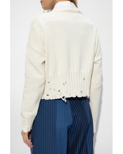 Marni White Distressed Cropped Knitted Cardigan