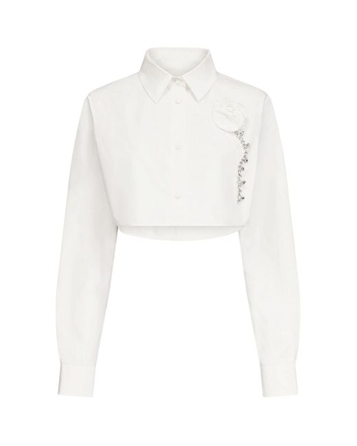 Area White Crystal Rosette Poplin Cropped Shirt