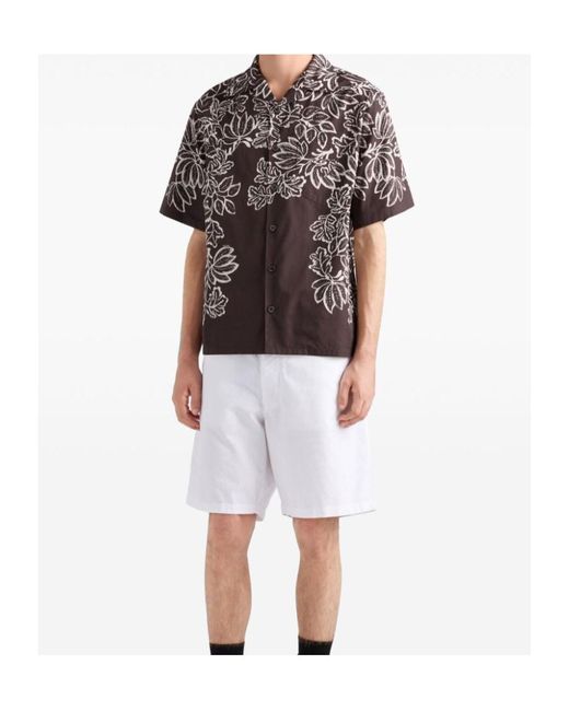 Prada Black Cotton Printed Bowling Shirt for men