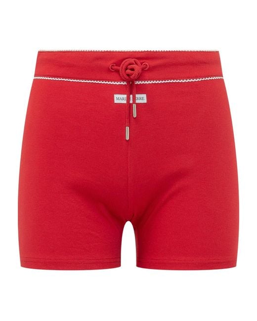 MARINE SERRE Red Light Ribbed Jersey Drawstring-Waist Mini Shorts