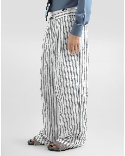 Dolce & Gabbana White Striped Drawstring Loungewear Trousers for men