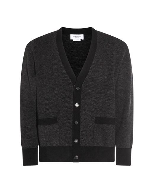 Thom Browne Black Buttoned V-Neck Cardigan for men