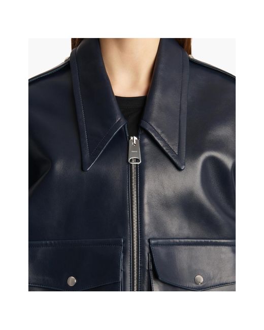 Khaite Blue Owey Leather Bomber Jacket