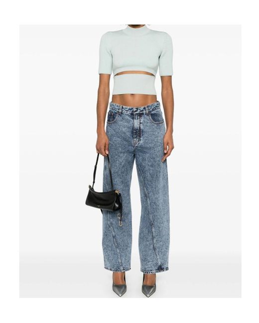 Alaïa Blue Alaïa Twisted Straight Cut Jeans