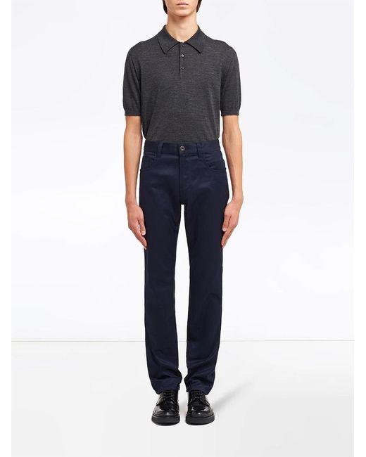 Prada Blue Stretch Drill Five-Pocket Trousers for men
