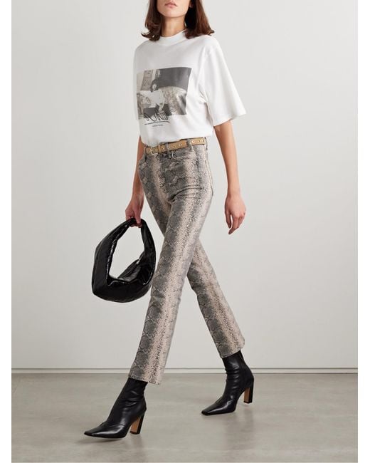 Mother Gray Hustler Snakeskin Flared Jeans