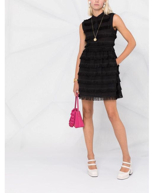Moschino Black Tassel-Rimmed Sleeveless Dress