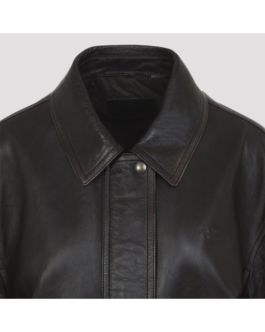 Prada Black Long-Sleeved Leather Jacket