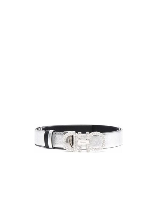 Ferragamo White Leather Logo-Lettering Belt