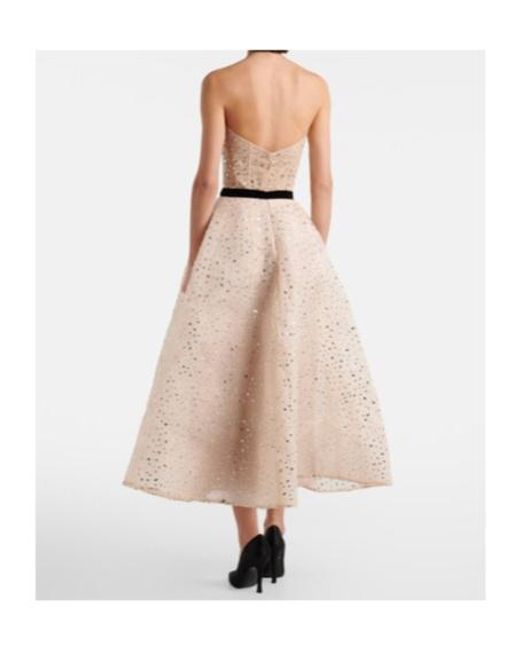 Monique Lhuillier Natural Belted Embellished Cocktail Dress