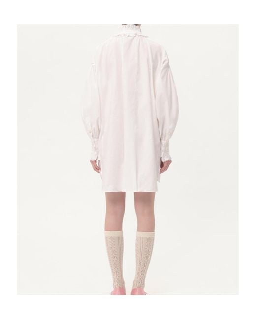 Valentino White Ruffled Long-Sleeved Mini Dress