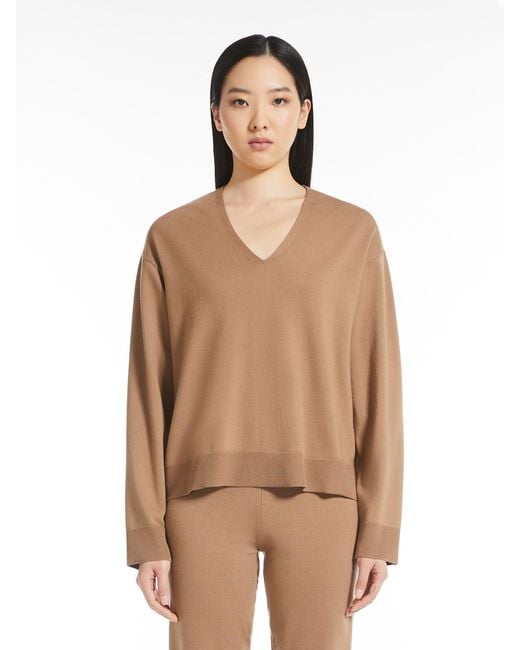 Max Mara Brown V-Neck Knitted Pullover
