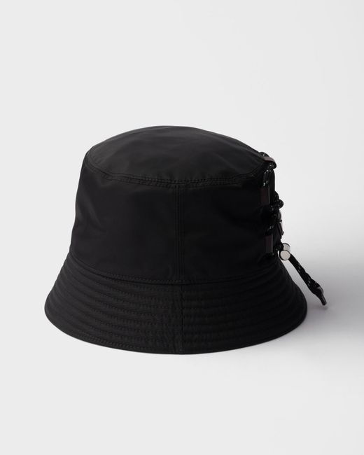 Prada Black Re-Nylon Buckle Detail Hat for men