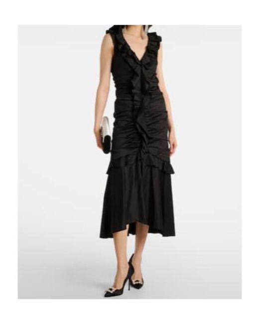 Carolina Herrera Black Ruffled Cotton-Blend Midi Dress