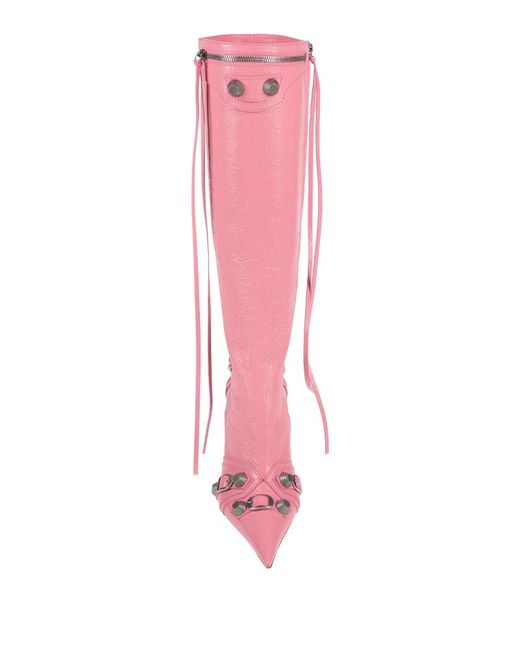 Balenciaga Pink Shiny Pointed-Toe Leather Boots