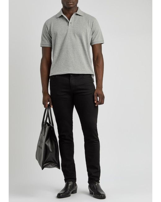 Saint Laurent Gray Logo-Embroidered Piqué Cotton Polo Shirt for men
