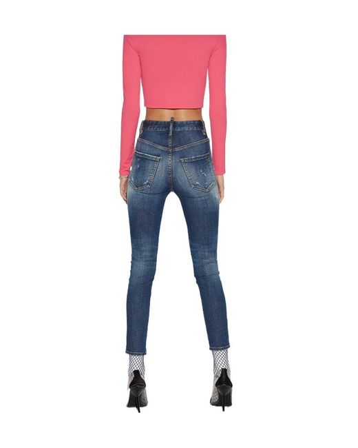 DSquared² Pink Mid-Rise Slim-Fit Distressed Jeans