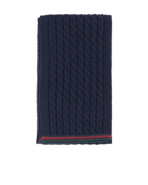 Gucci Blue Children's Knit Wool Scarf With Web