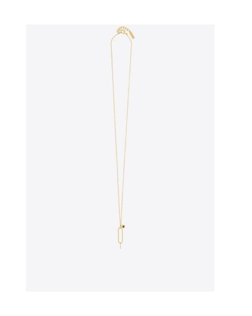 Saint Laurent White Sim Key And Rhinestone Charm Necklace