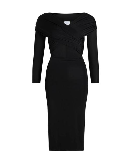 Patou Black Draped Wrap Long-Sleeve Dress