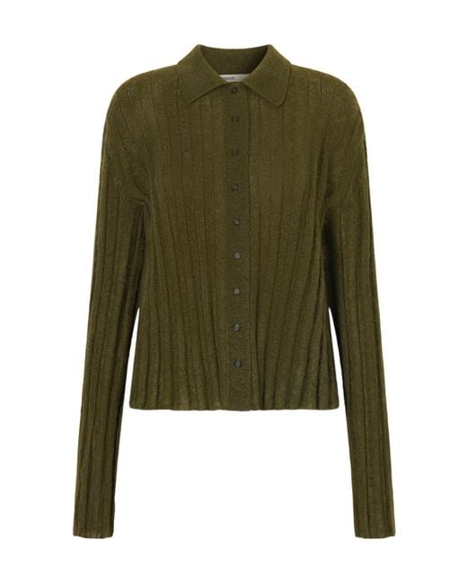 Khaite Green Meadow Ribbed Knit Cardigan